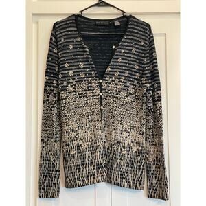 Dana Buchman Floral Metallic Stripe Cardigan Sweater Medium